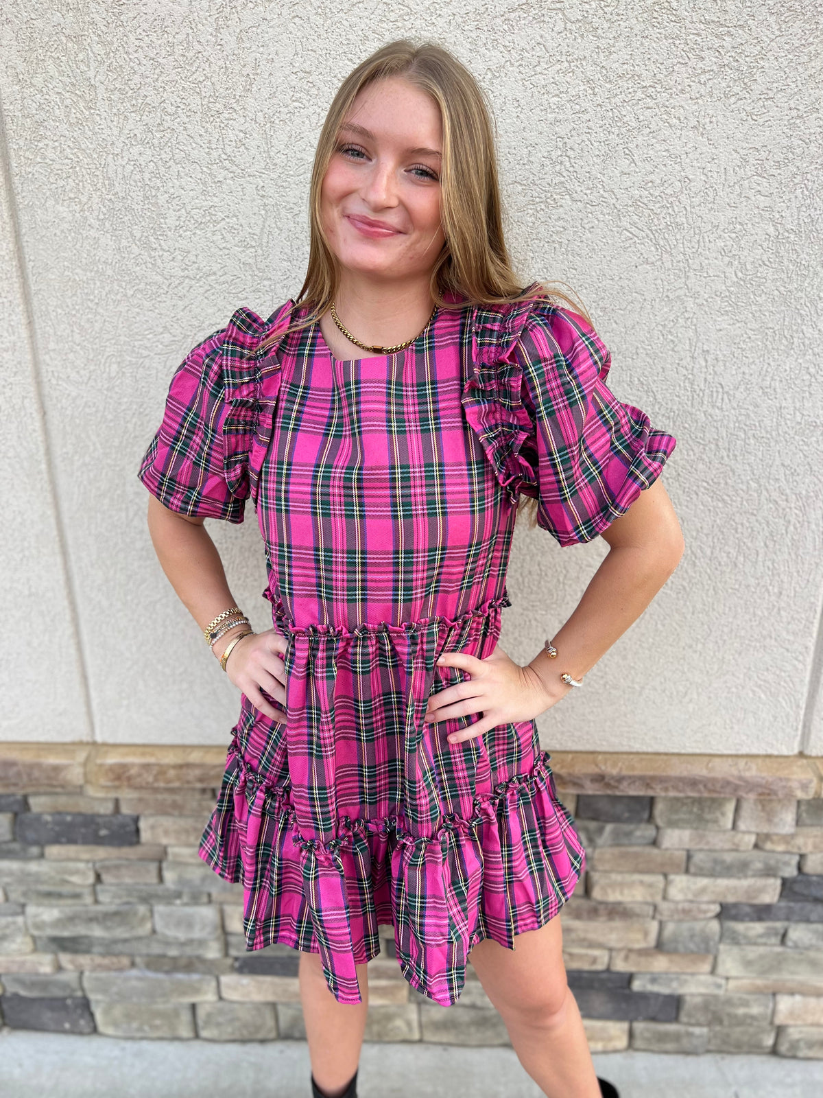 Pink flannel outlet dress