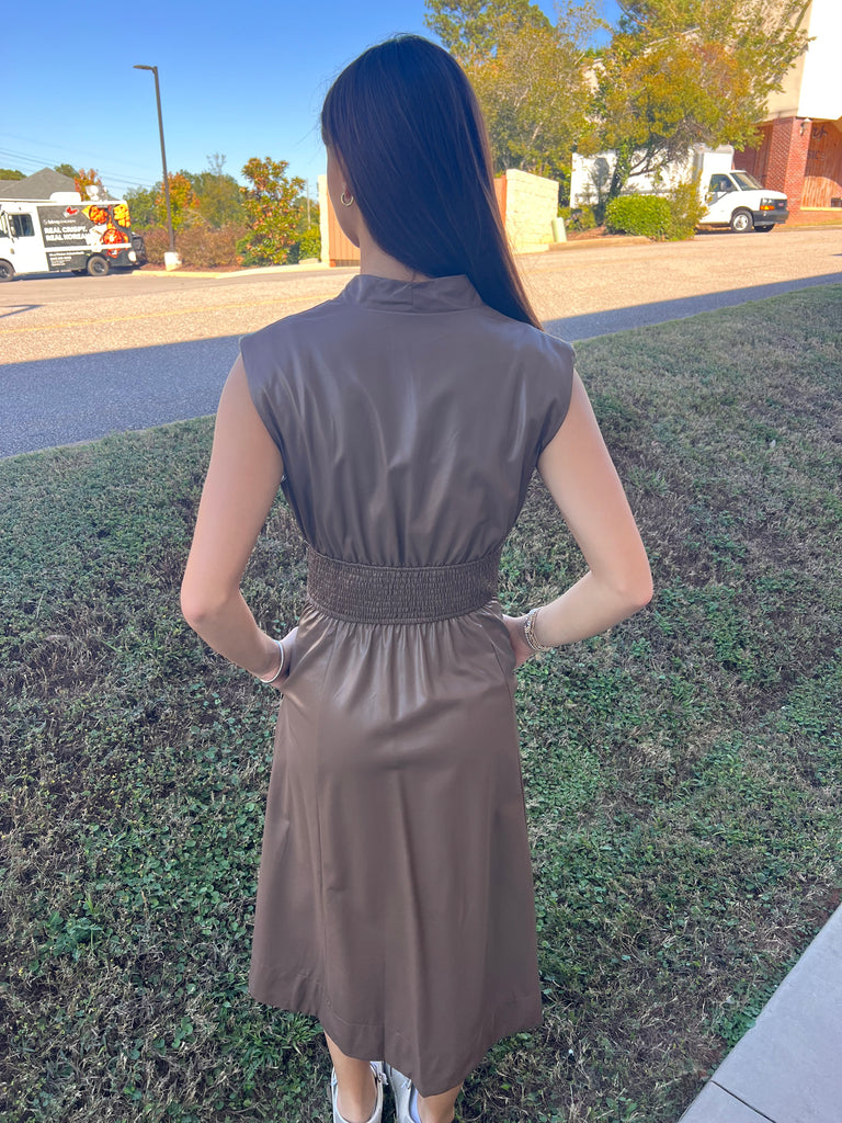Mocha Mousse Faux Leather Dress – HOME + VINE